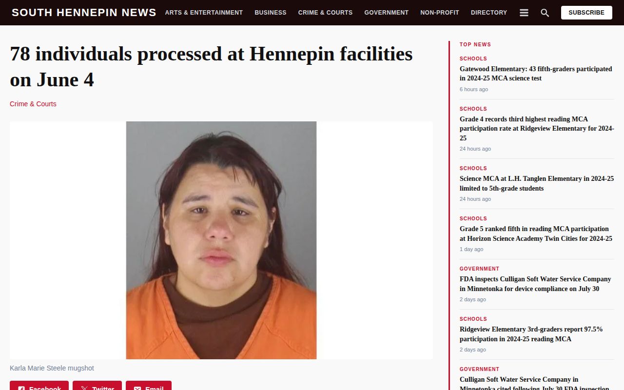 Hennepin County booking record reporting by South Hennepin News