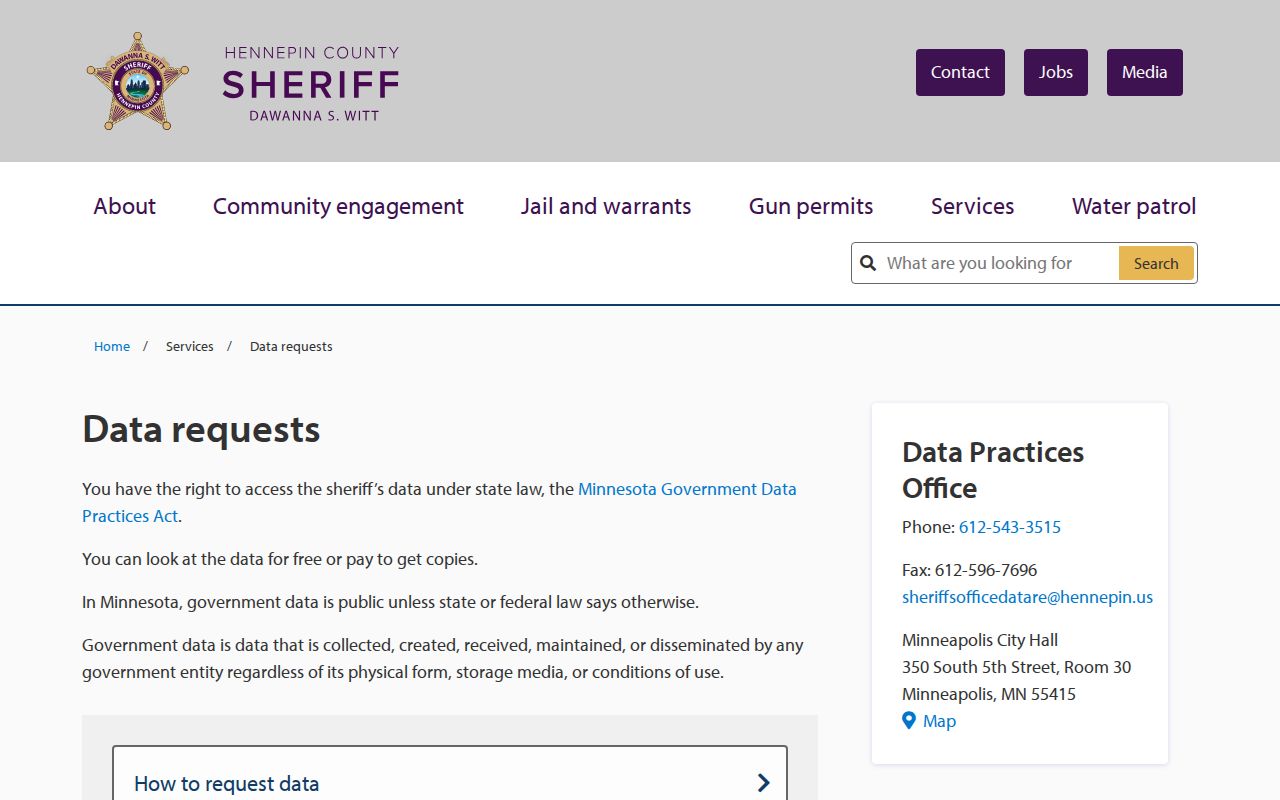 Hennepin County booking record data request information